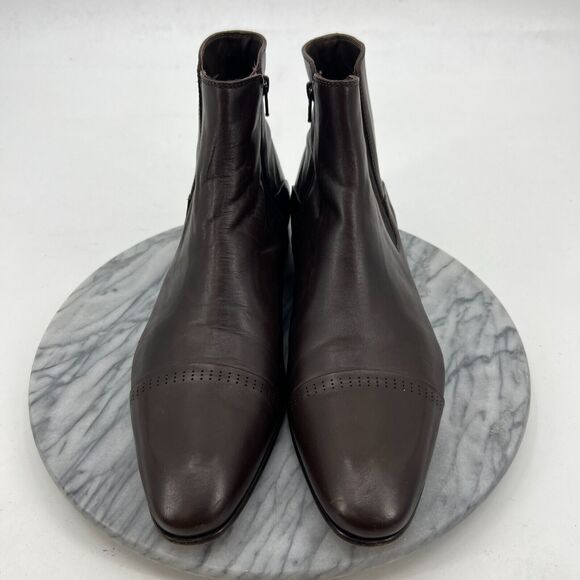 Dapper Man Cap Toe Chelsea Boots Mens 44 Brown Leather Side Zip Elastic Slip On main image 11